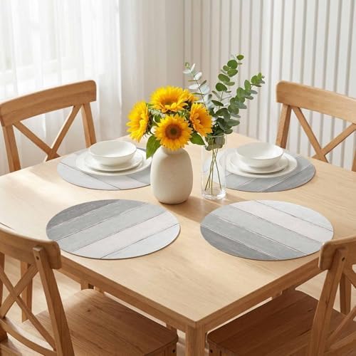Minimalist Wood Grain Faux Leather Placemats Set of 6, 15in