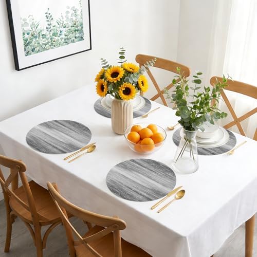 Minimalist Grey Wash Faux Leather Placemats Set of 6, 15in, Waterproof