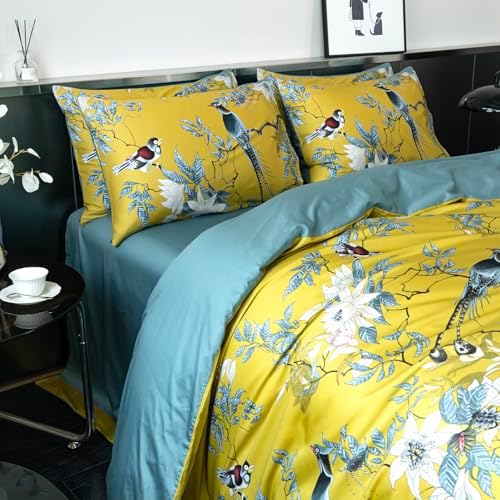 Floral Queen Duvet Cover 100% Soft Cotton 3 Piece Chic Birds Queen