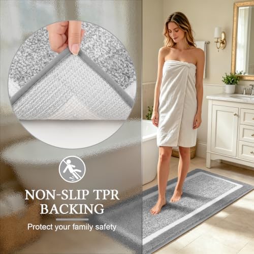 Pauwer Bathroom Rugs 3 Piece Set, Non Slip Washable Bath Mat, Light