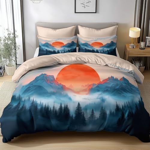 King Duvet Cover Set Natural Landscape Mountains Forest Soft