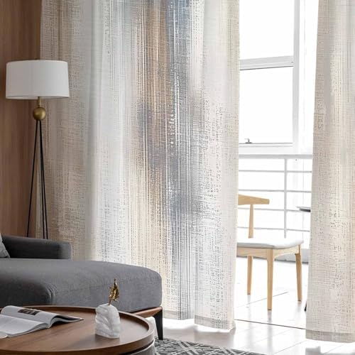 Sheer Curtains 63 Inches Long, Beige Gray Light Filtering Window
