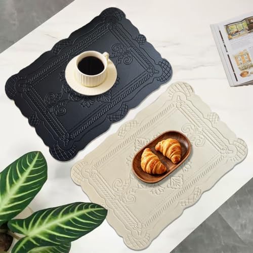 Faux Leather Placemats Set of 6,Embossed,Waterproof Heat Resistant
