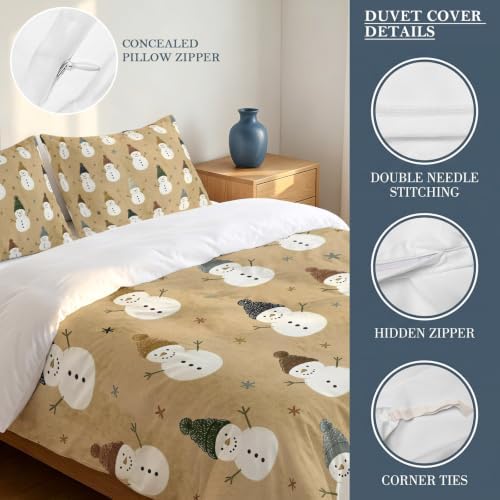 Snowman Christmas Duvet Cover Set 3 Pieces with Zipper Closure