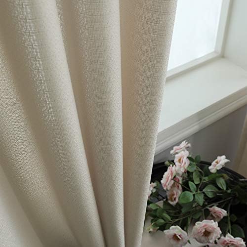 KOUFALL Beige Grommet Semi Sheer Faux Linen Curtains for Bedroom