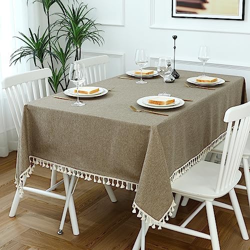 Rectangle Tassel Tablecloth, Washable Waterproof Wrinkle Free Table