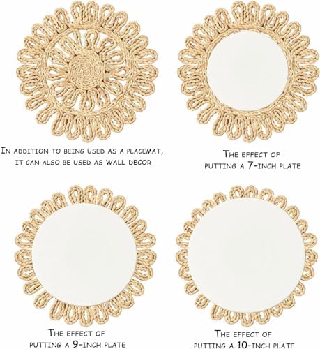 IcosaMro 12 Inch Boho Round Woven Placemats for Dining Table Set of 4