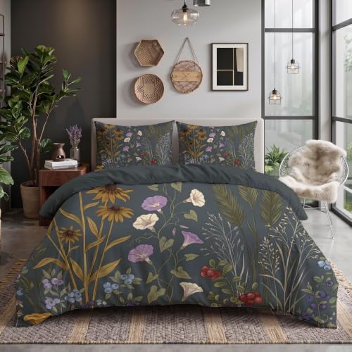Retro Pastoral Reversible Grey Duvet Cover Set King Size
