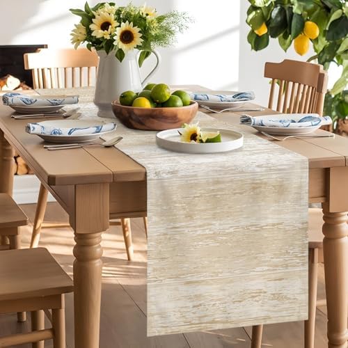 Beige Planks Dining Table Runner Farmhouse Vertical Wood Grain 13x108