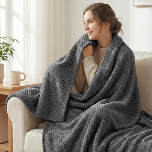 Exclusivo Mezcla Soft Waffle Fleece Bed Blanket King Size, Gray