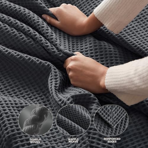 Madison Park Waffle Weave Blanket Cotton for Summer, King, Dark Grey