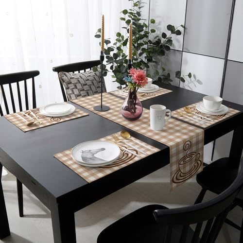 Beige Coffee Table Runner and Placemats for Dining Table,Burlap Coffee
