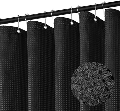 Black Shower Curtain for Bathroom, Waterproof Boho Waffle Shower