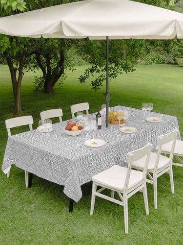 Modern Gray Linen Texture Tablecloth 60x84 Inch,Waterproof Rectangle