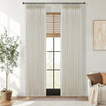 Pinch Pleated Curtains 120 Inches Long Semi Sheer 2 Panels Linen Beige