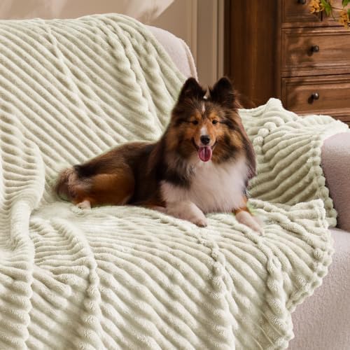 BEDELITE Ribbed Jacquard Beige Fleece Throw Blanket for Couch, 50x70