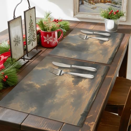 Sky Clouds Placemats Set of 8, Cotton Linen Fabric Place Mats, Rustic