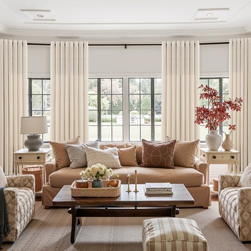 Jowels Cream Linen Grommet Curtains 84 Inch Long 2 Panels for Living