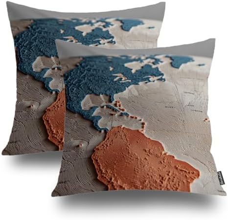 Shrahala Embossed Globe Decorative Pillow Covers, Terracotta and Blue