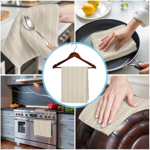 Beige Retro Kitchen Towels Set of 3, Water Absorbent Dish Towel