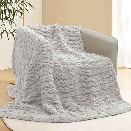 Chunky Knit Blanket Throw, 50x60inch Soft Chenille Yarn Throw