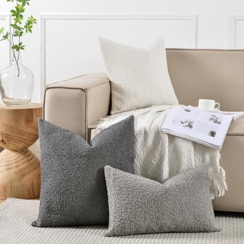 Sunkifover Textured Boucle Throw Pillow Cover 18x18 Inch, Accent Solid