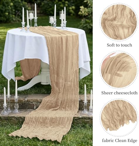 10 Pack Beige 17 x 108 Inch Cheesecloth Table Runner - Boho Gauze