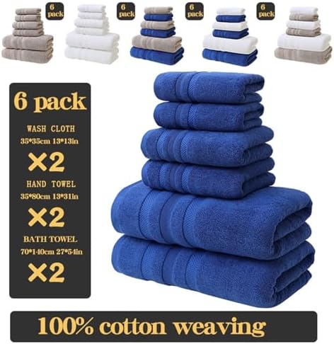 Bath Towels Set 6 Piece, Luxury Cotton Hotel Quality, Soft