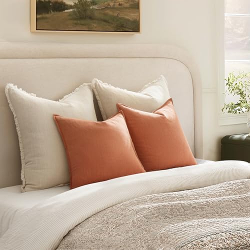 ANRODUO Decorative Linen Pillow Covers 18x18 Inch Coral Pack of 2