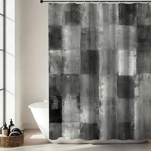 Mocsicka Grey Patchwork Shower Curtain, Black and White Modern