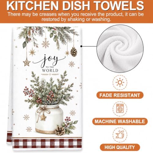 Christmas Kitchen Towels, 16x24 Inch Farmhouse Pine Greenery, Set of 2