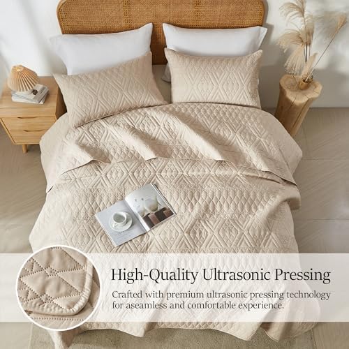akkialla King/Cal King Size Quilt Bedding Set,Beige Lightweight