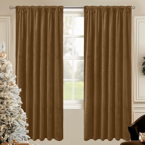 BGment Bronze Brown Velvet Blackout Curtains 72 Inches Long for