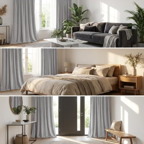 SMILETIME Grey 52 x 120 in Long Velvet Curtains with Grommet-2P