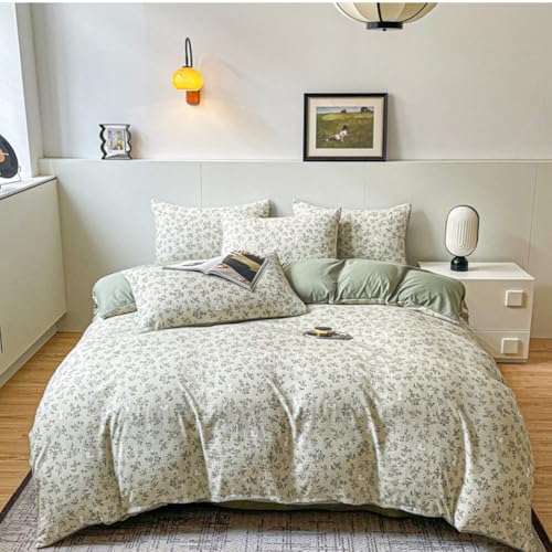 Queen Size Duvet Cover Set, Floral Knitted Cotton Bedding Comforter