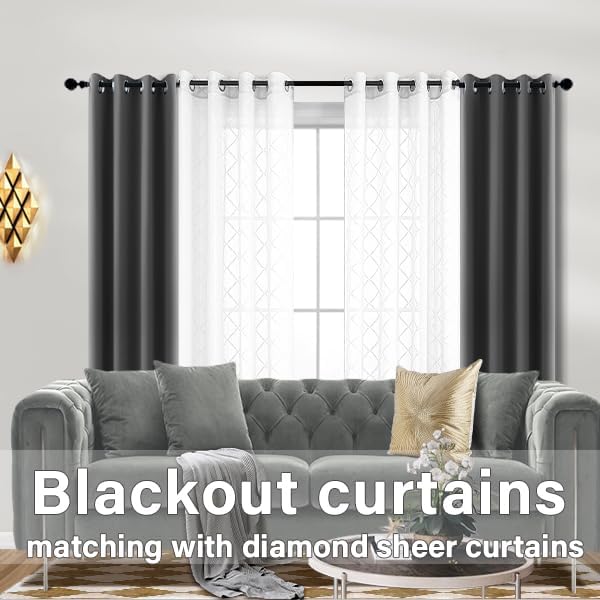 KOUFALL White Sheer Curtains 96 Inches Long 2 Panel Set, Jacquard Lace