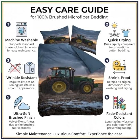 King Duvet Cover Set Soft Microfiber Countryside Tractor