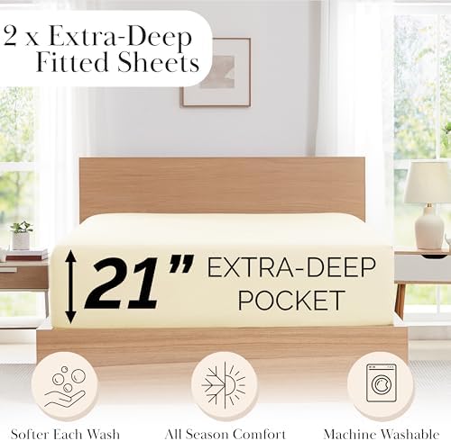 Hotel Quality Soft 2 Pack Queen Fitted Sheet Only 21 Inch Extra Deep