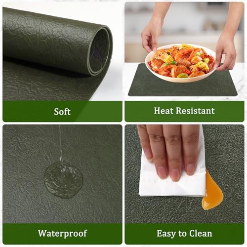 comfoyar Faux Leather Olive Green Placemats Set of 6 with Coasters