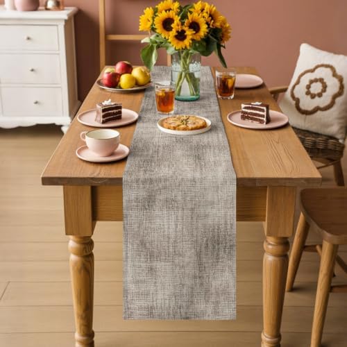Brown Beige Table Runners 90 Inches Long, Farmhouse Linen Texture