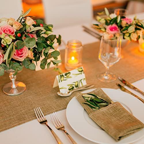 Chumia 24 Pcs Burlap Table Runners 12 x 43 Inch, Rustic Jute Khaki
