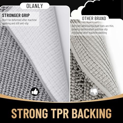 OLANLY Bathroom Rugs Sets 3 Piece, Super Soft Absorbent Chenille Bath