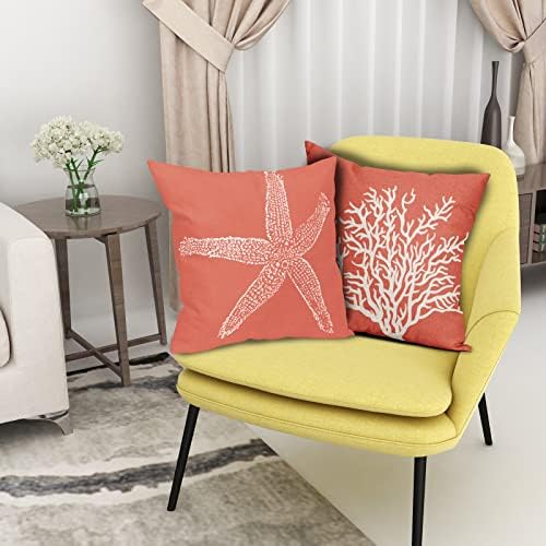 Coastal Coral Pillow Covers 20x20 Inch Set of 2 Starfish Pillowscase