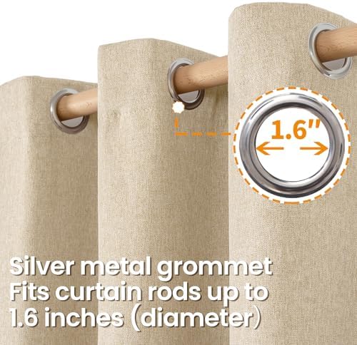 BGment Natural Beige Linen Curtains 72 Inch Length for Living Room