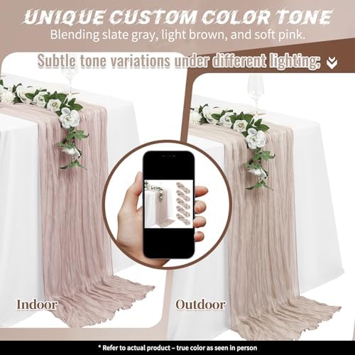 Teruntrue 10 Pack Taupe Cheesecloth Table Runner 17x108 Inch, Boho