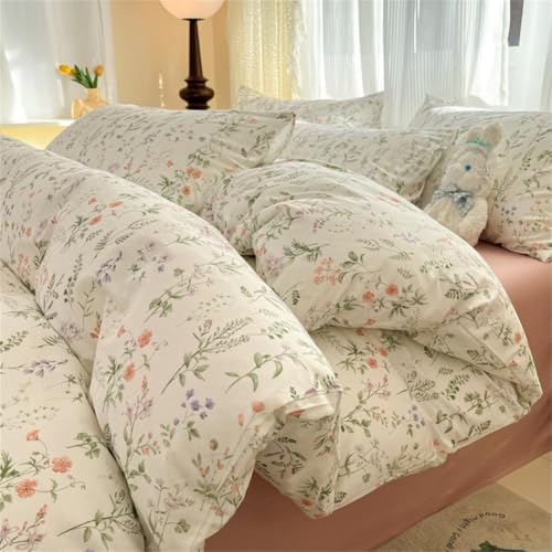 Sedefen Floral Duvet Cover Queen Size Green Floral On White Bedding