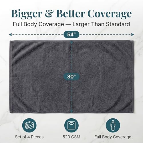 Sofea Bath Towels 4 Pack (30 x 54 Inches), 100% Cotton Towels Set