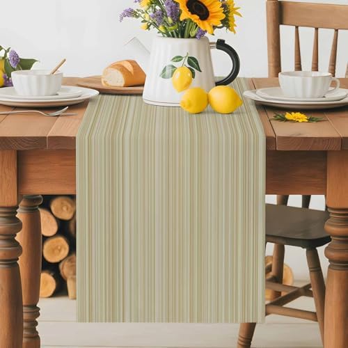 Rustic Beige Striped Table Runners 108 Inches Long, Cotton Linen