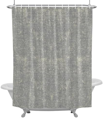 Gray Beige Linen Textured Shower Curtain 84 inches Extra Long Vintage