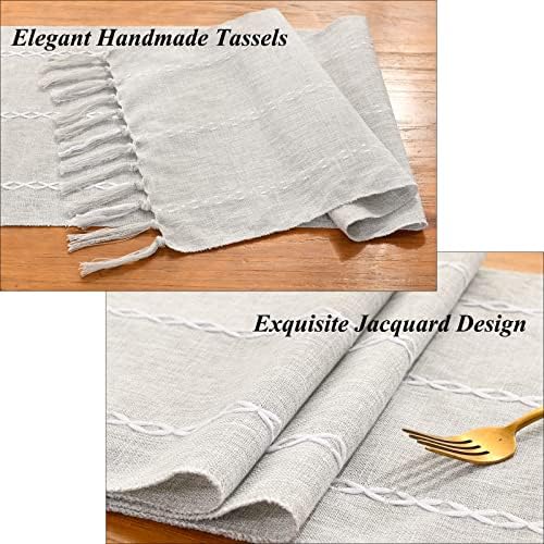 Wracra Rustic Linen Table Runner, Light Grey Table Runners 72 inches